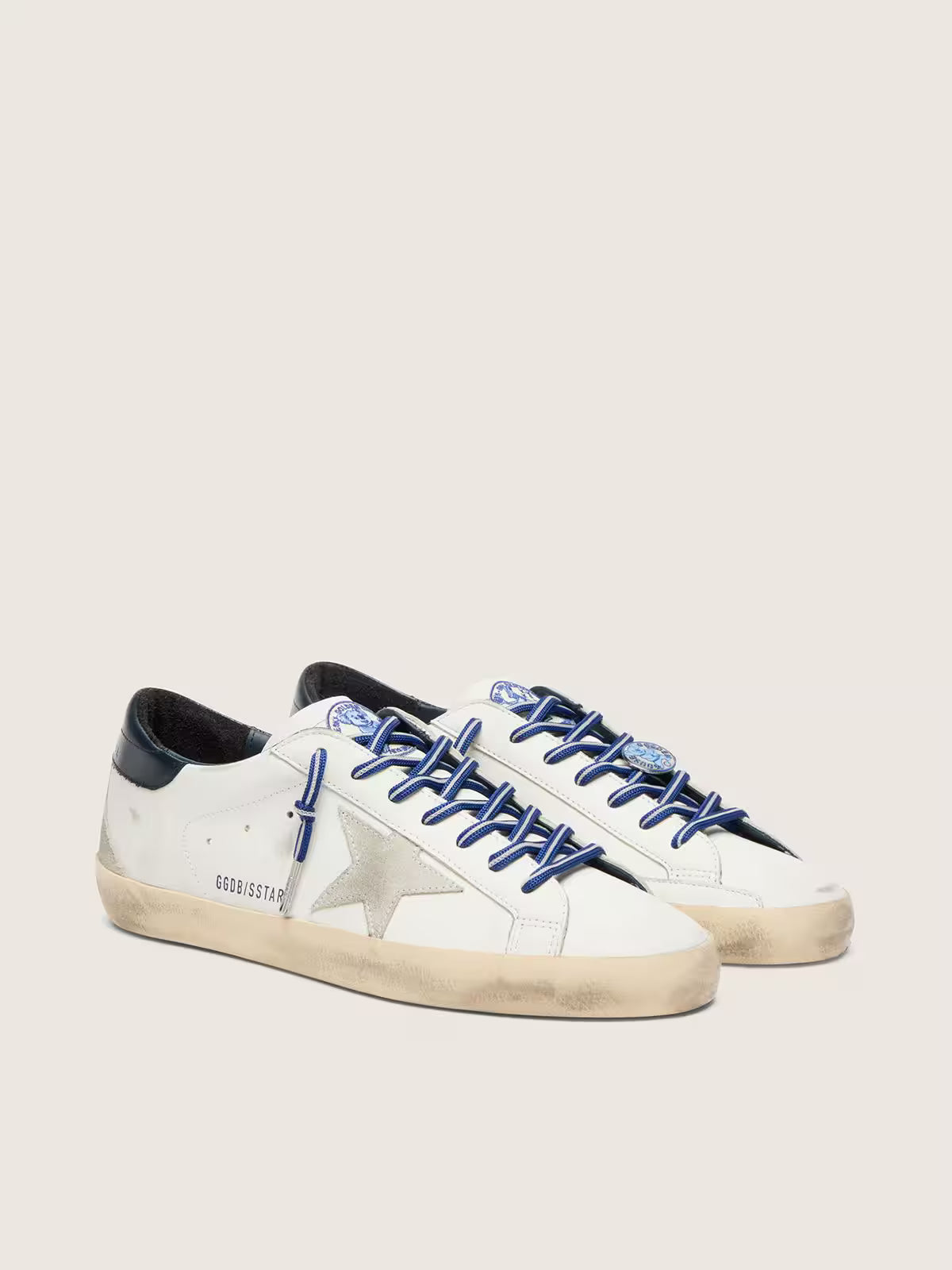 Super-Star LTD homme en cuir blanc avec étoile en cuir velours et empiècement en cuir bleu