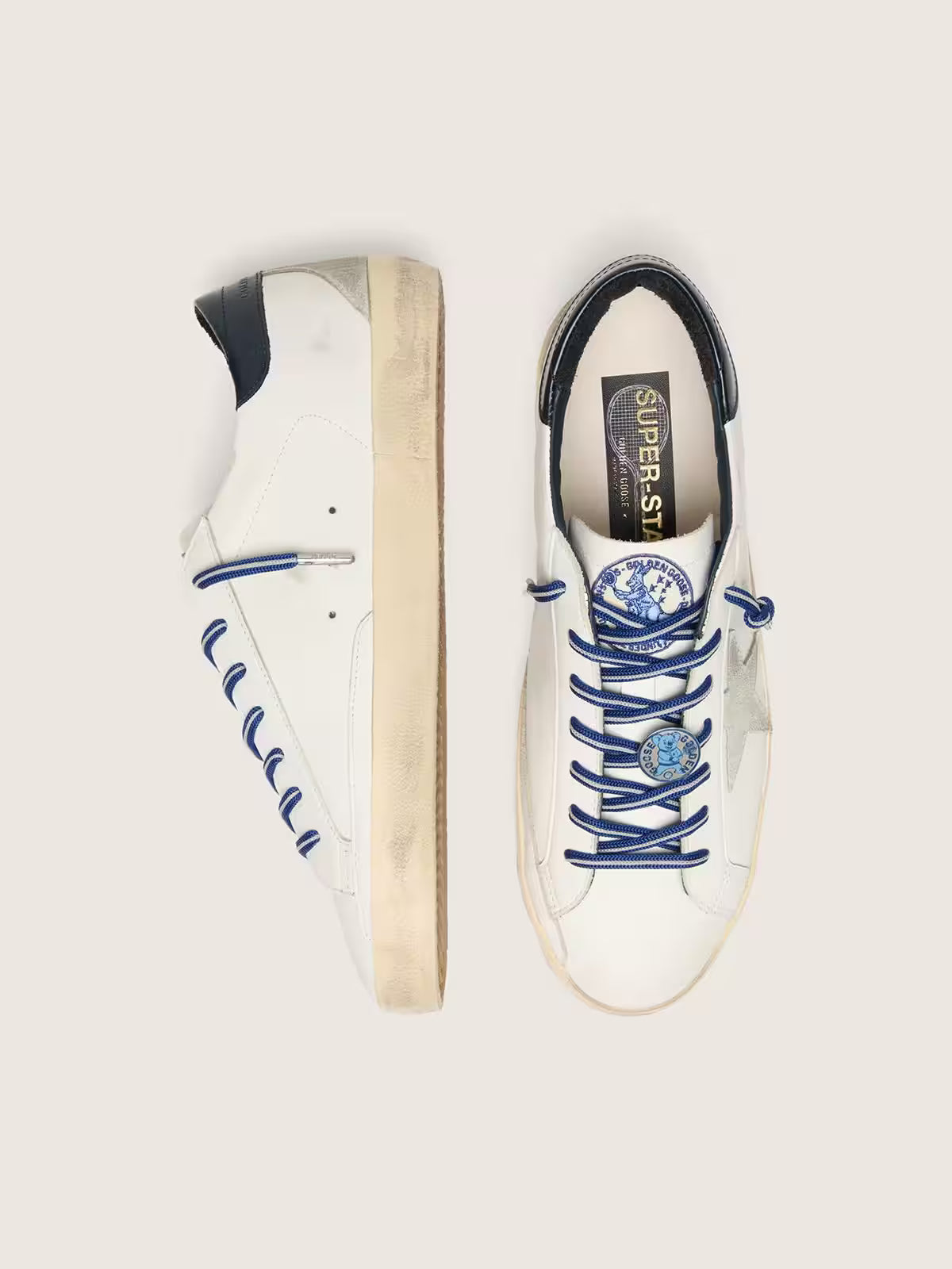 Super-Star LTD homme en cuir blanc avec étoile en cuir velours et empiècement en cuir bleu