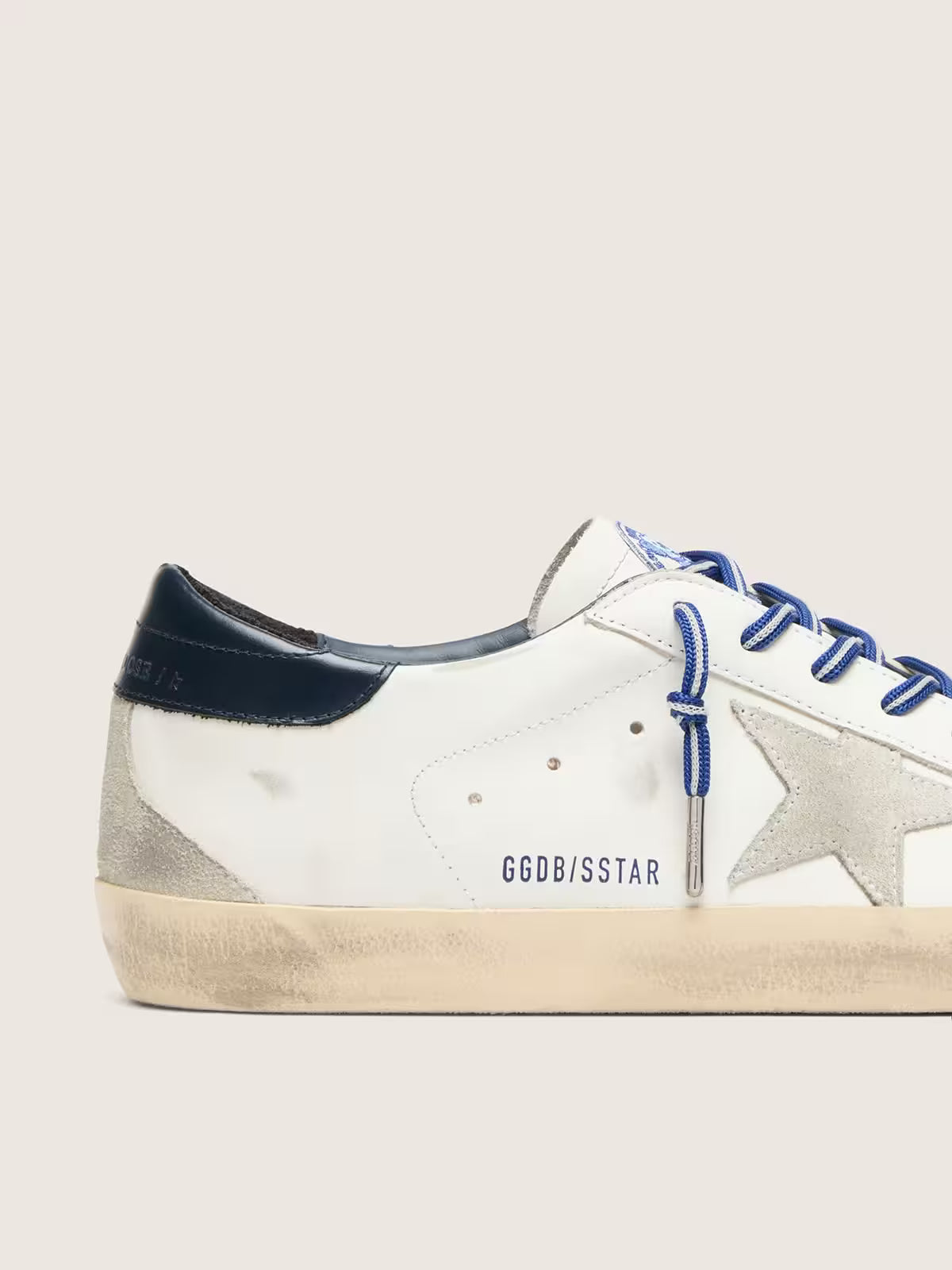 Super-Star LTD homme en cuir blanc avec étoile en cuir velours et empiècement en cuir bleu