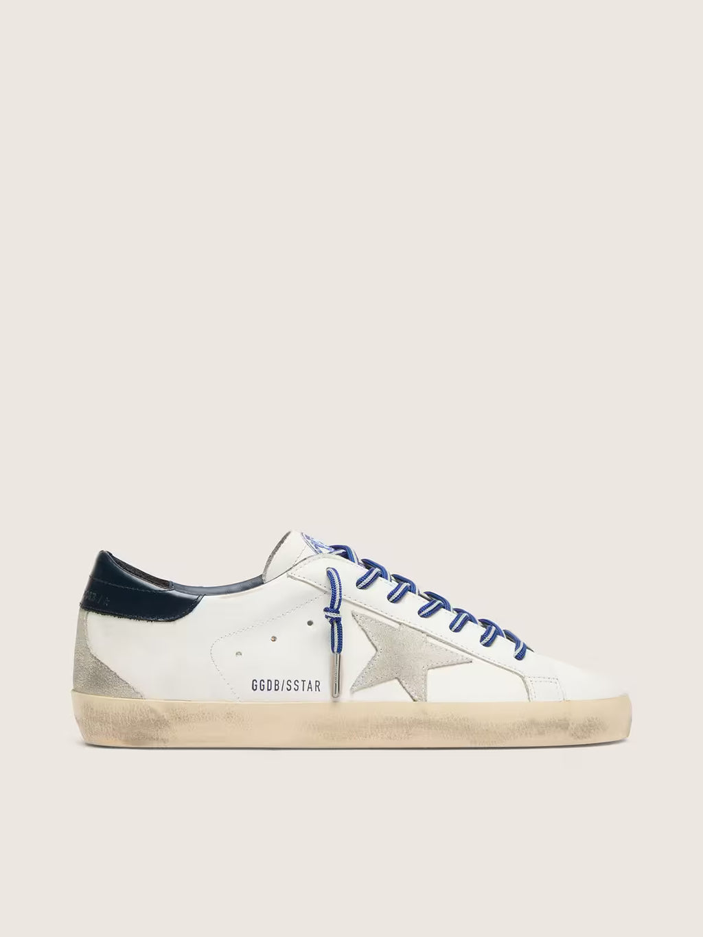 Super-Star LTD homme en cuir blanc avec étoile en cuir velours et empiècement en cuir bleu
