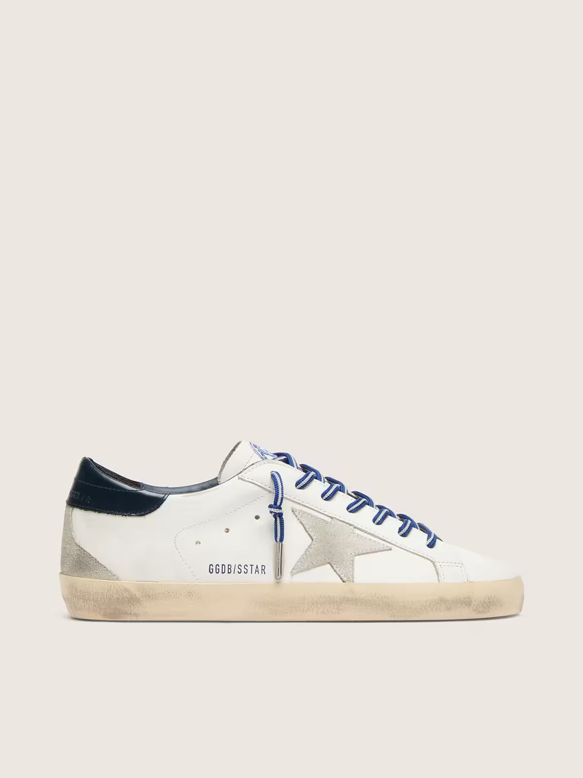 Super-Star LTD homme en cuir blanc avec étoile en cuir velours et empiècement en cuir bleu