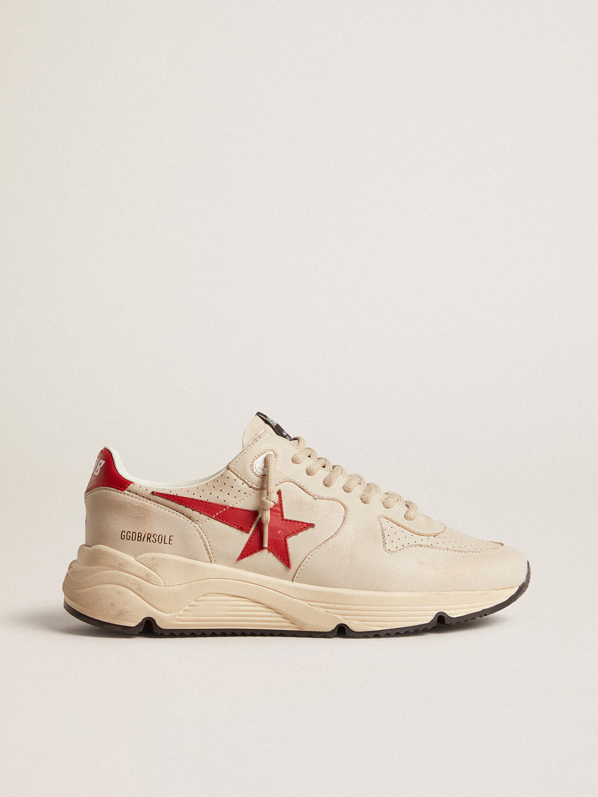 Running Sole en nappa gris avec étoile et contrefort en nappa rouge