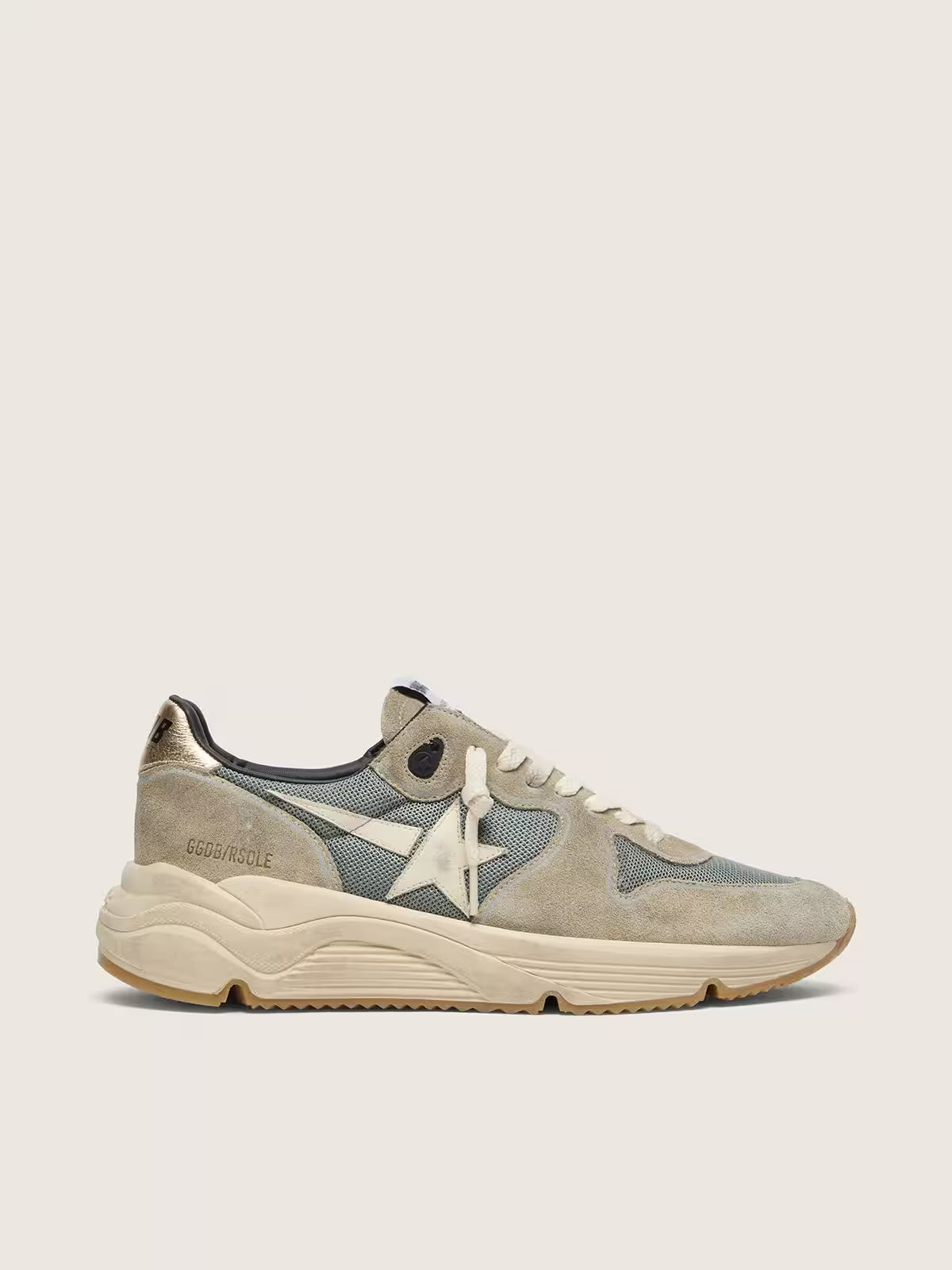 Running Sole en daim gris avec étoile et contrefort blancs