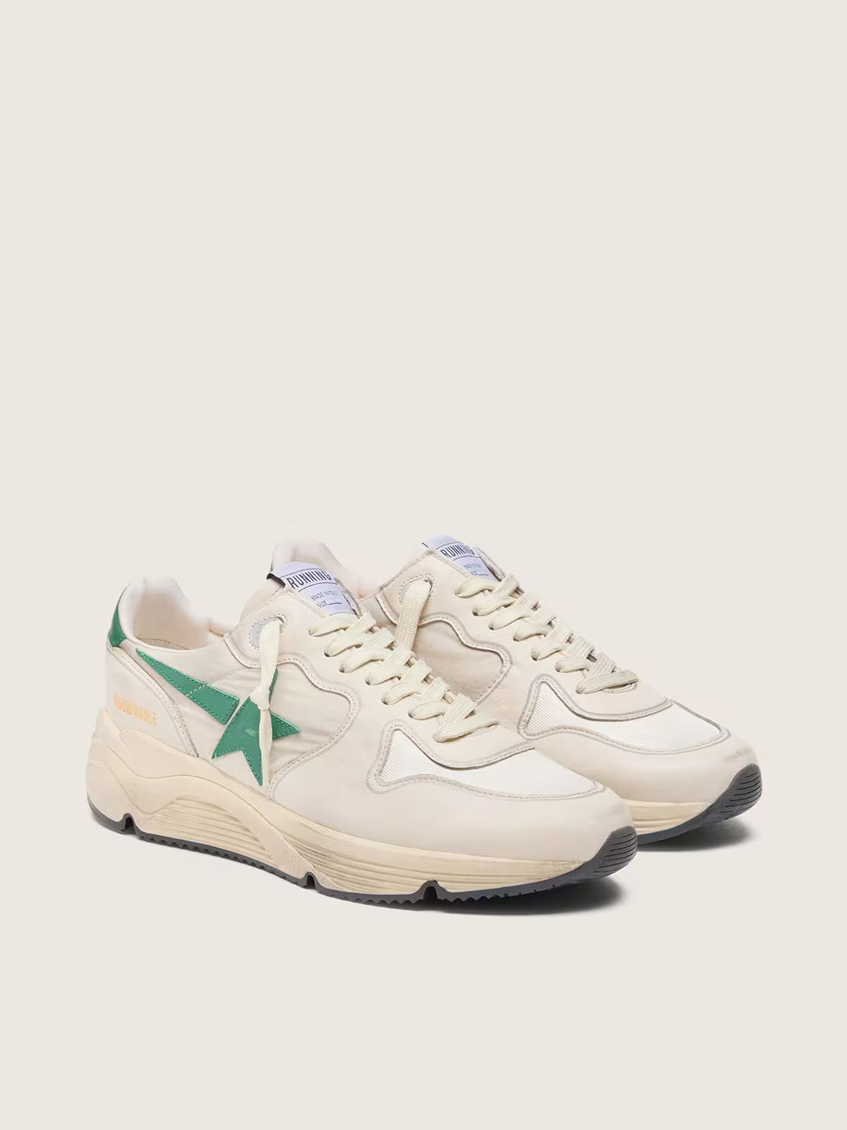 Running Sole pour homme en nylon et cuir crème avec étoile en cuir vert