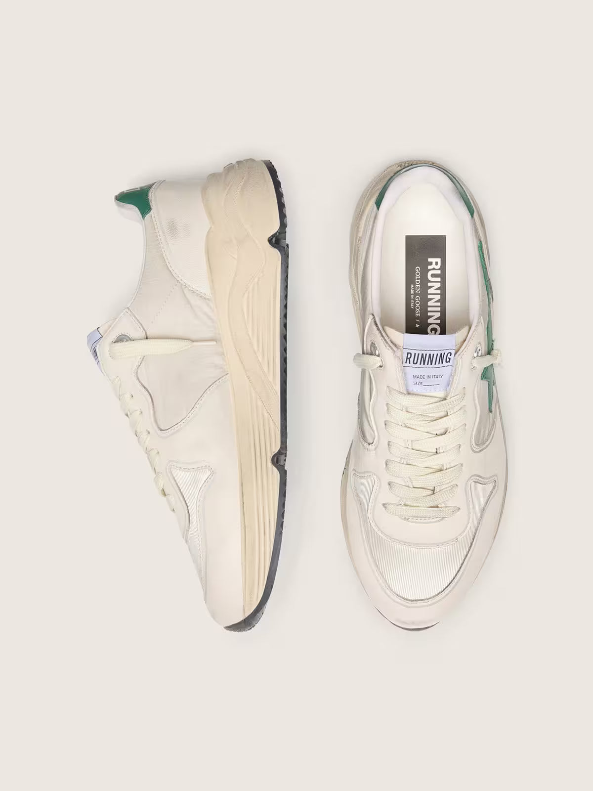Running Sole pour homme en nylon et cuir crème avec étoile en cuir vert