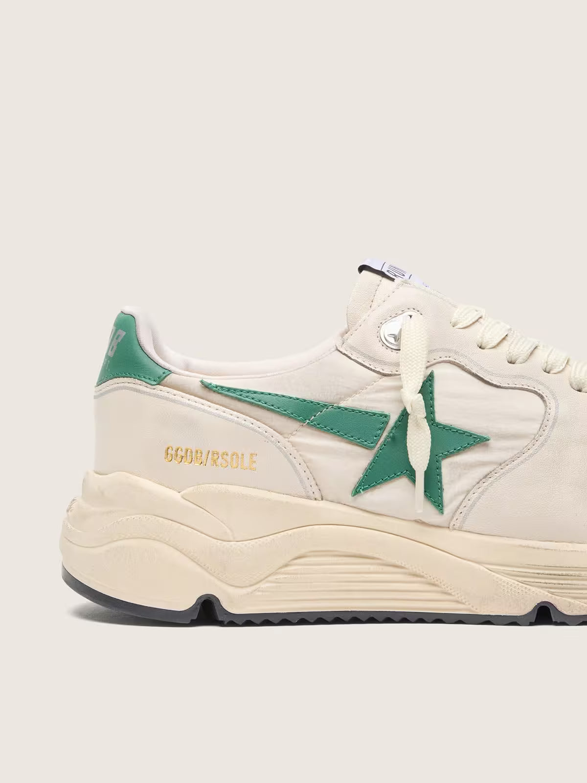 Running Sole pour homme en nylon et cuir crème avec étoile en cuir vert