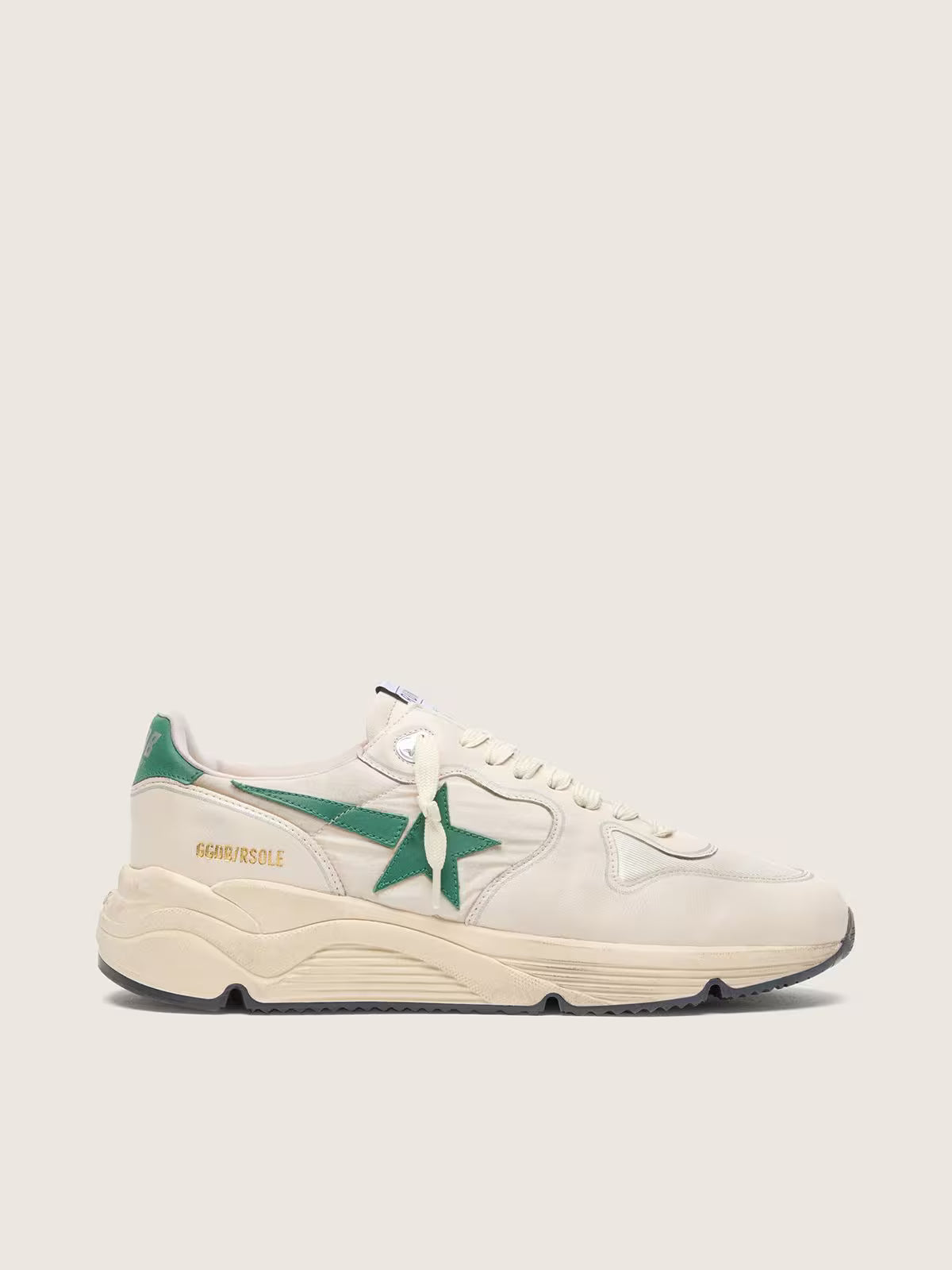 Running Sole pour homme en nylon et cuir crème avec étoile en cuir vert