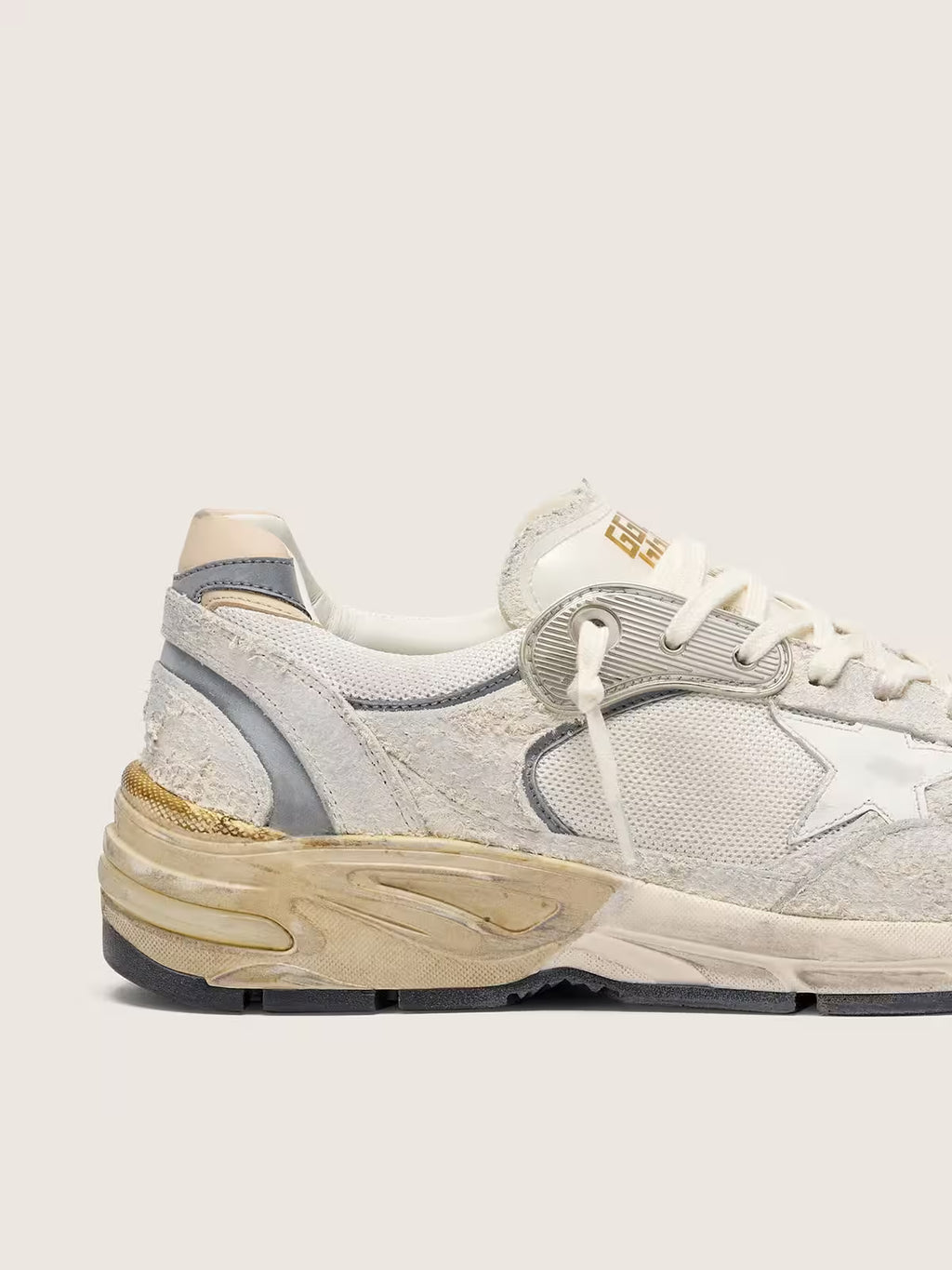 Dad-Star pour homme en cuir velours et résille avec étoile en cuir blanc et contrefort en cuir beige