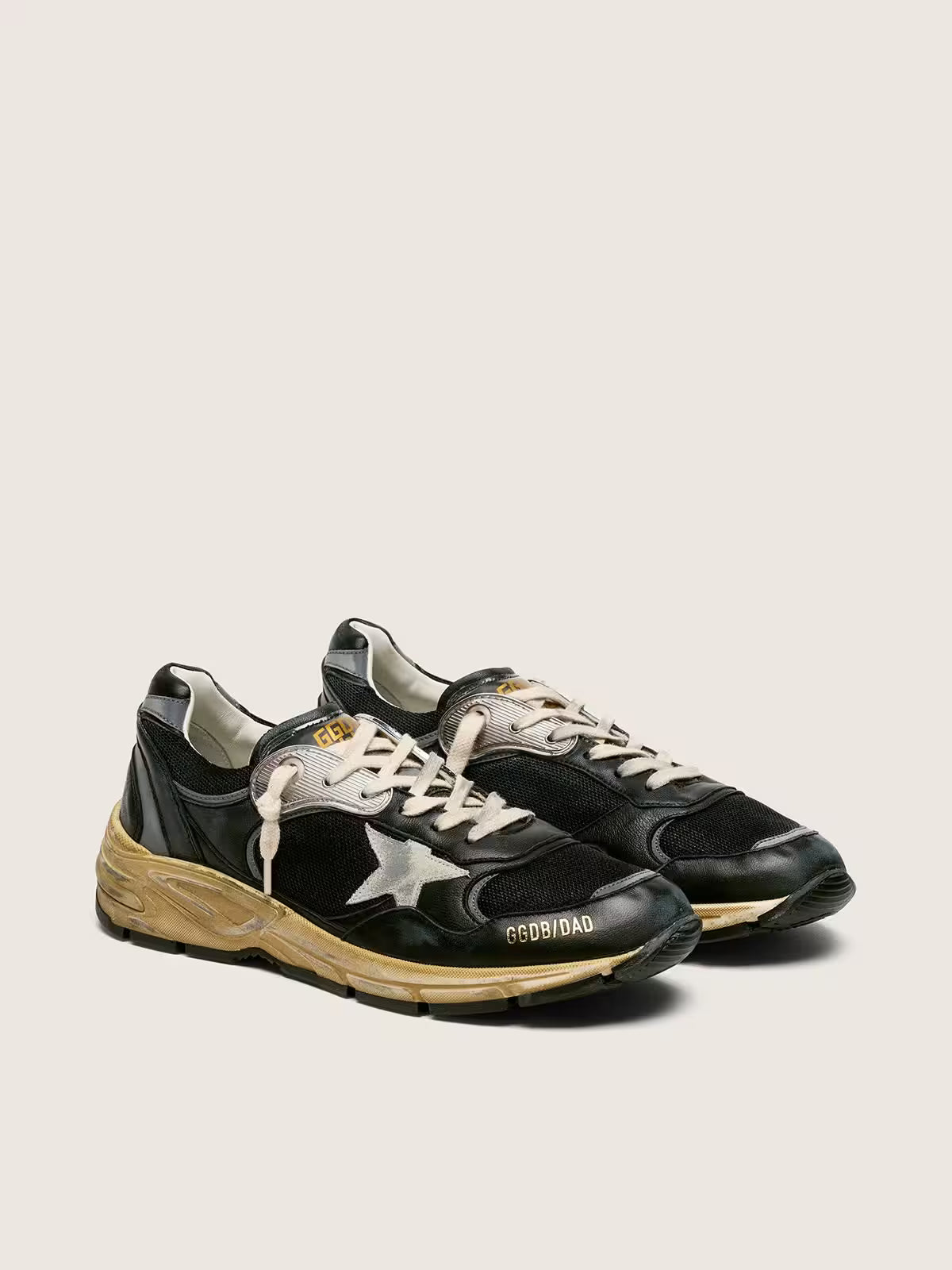 Dad-Star homme en résille et cuir nappa noir et argent avec étoile grise