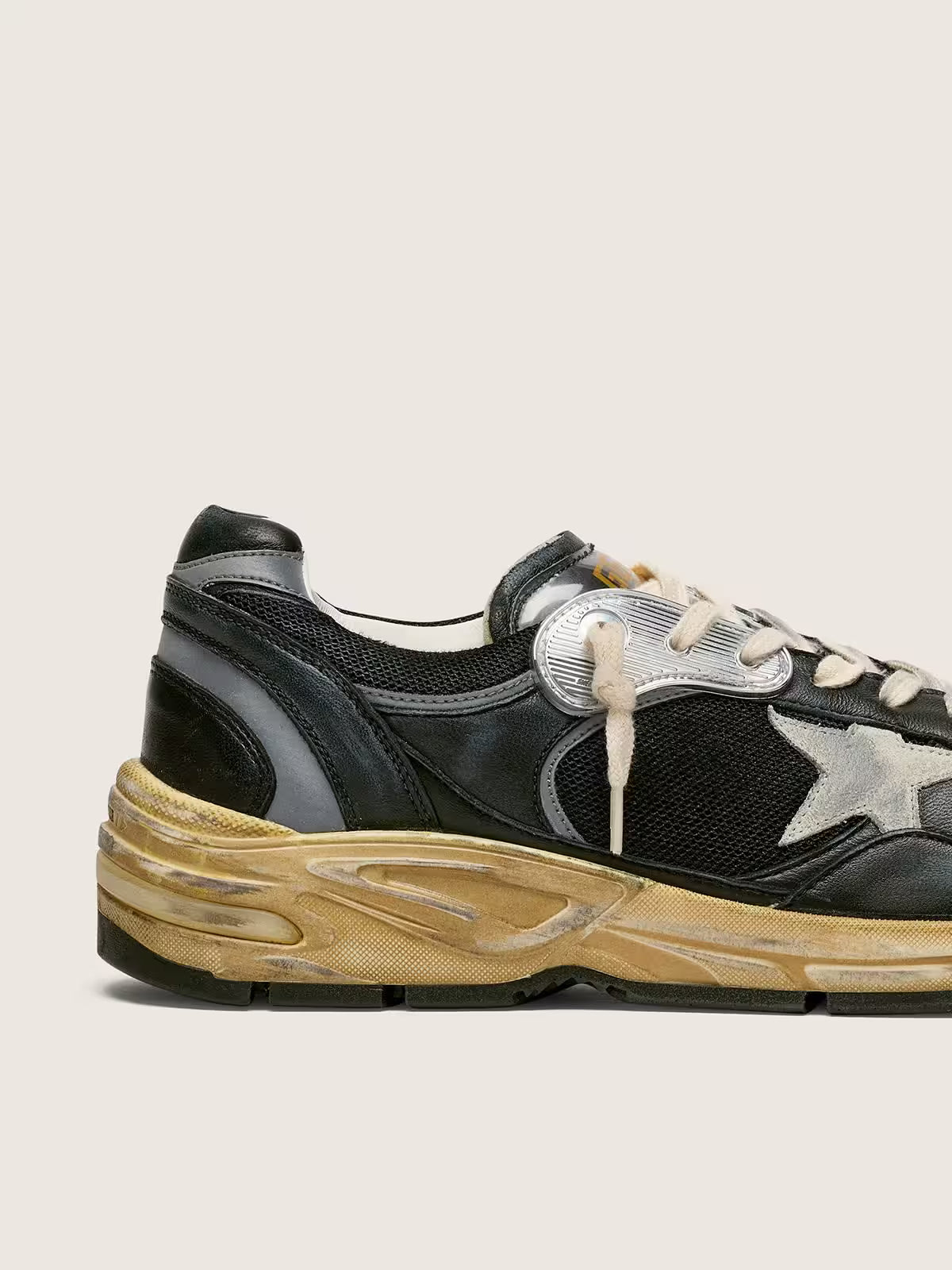 Dad-Star homme en résille et cuir nappa noir et argent avec étoile grise