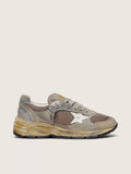 Dad-Star pour homme en cuir velours gris tourterelle et résille argentée avec étoile en cuir blanc et contrefort en cuir velours