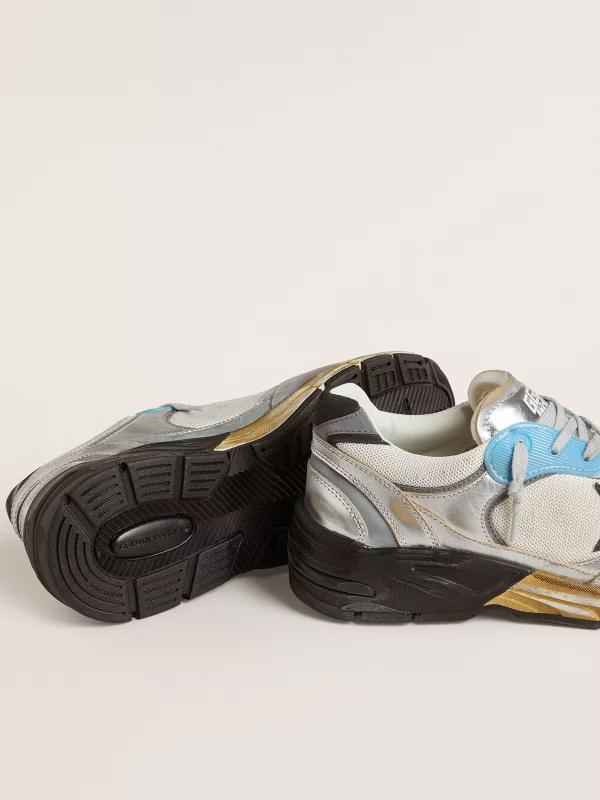 Dad-Star pour homme en résille et cuir lamé argenté avec étoile en cuir noir