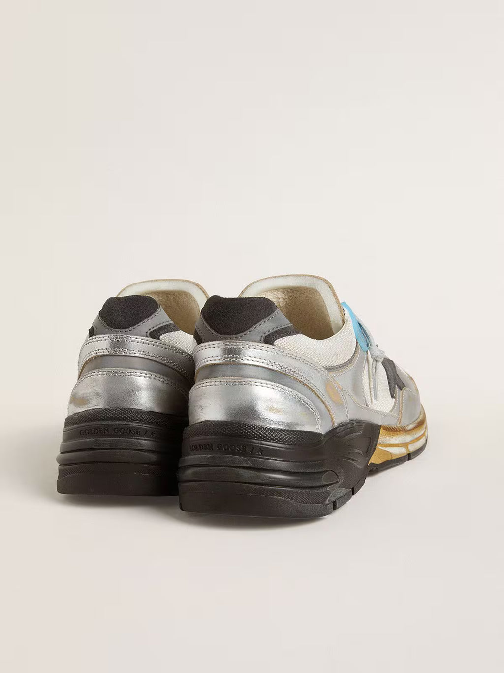 Dad-Star pour homme en résille et cuir lamé argenté avec étoile en cuir noir