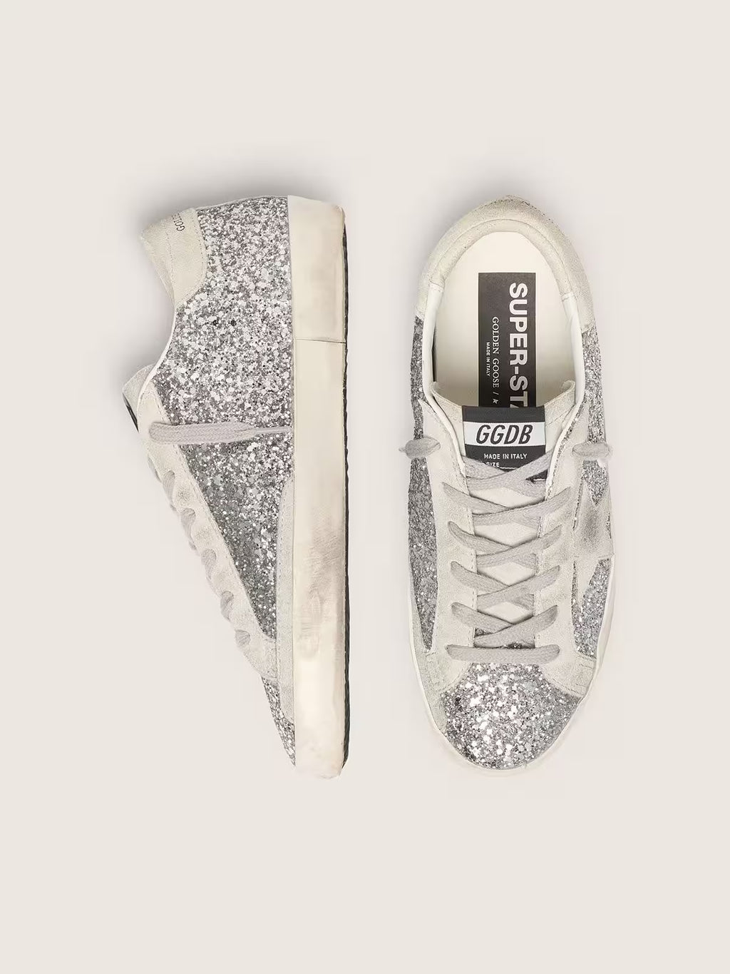 Super-Star à paillettes argentées avec étoile en daim gris froid