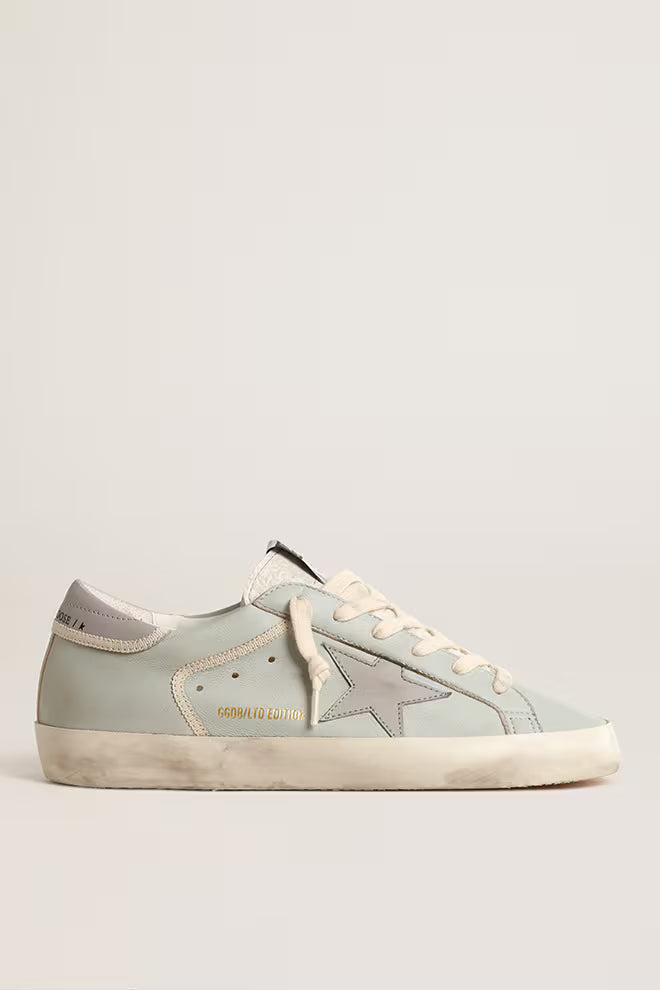 Super-Star femme en cuir nappa bleu avec étoile et empiècement arrière en cuir gris
