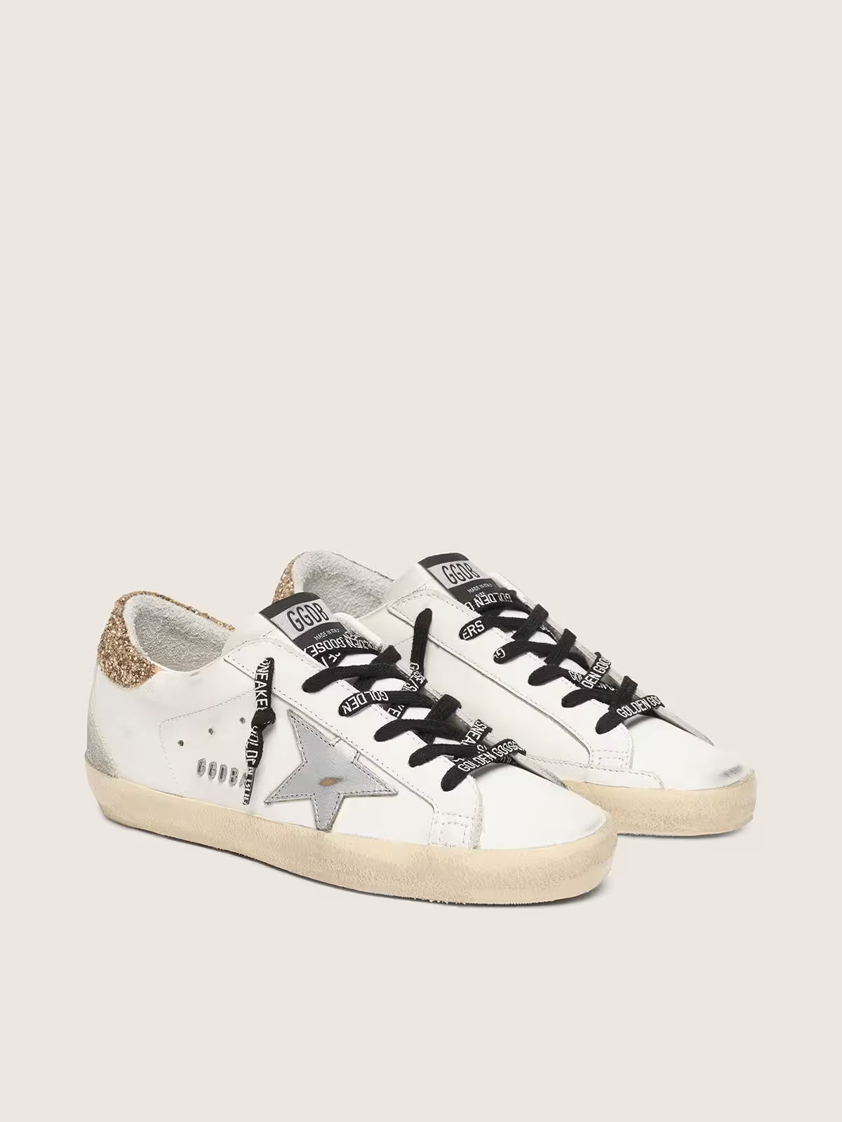 Super-Star en cuir blanc avec contrefort pailleté