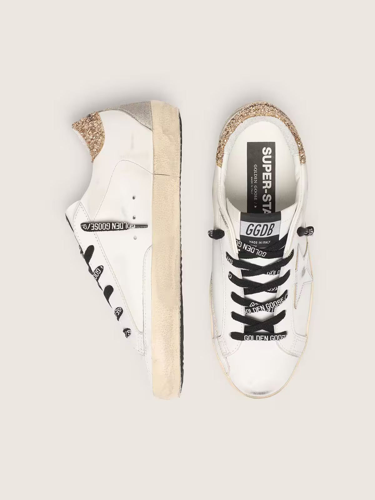 Super-Star en cuir blanc avec contrefort pailleté
