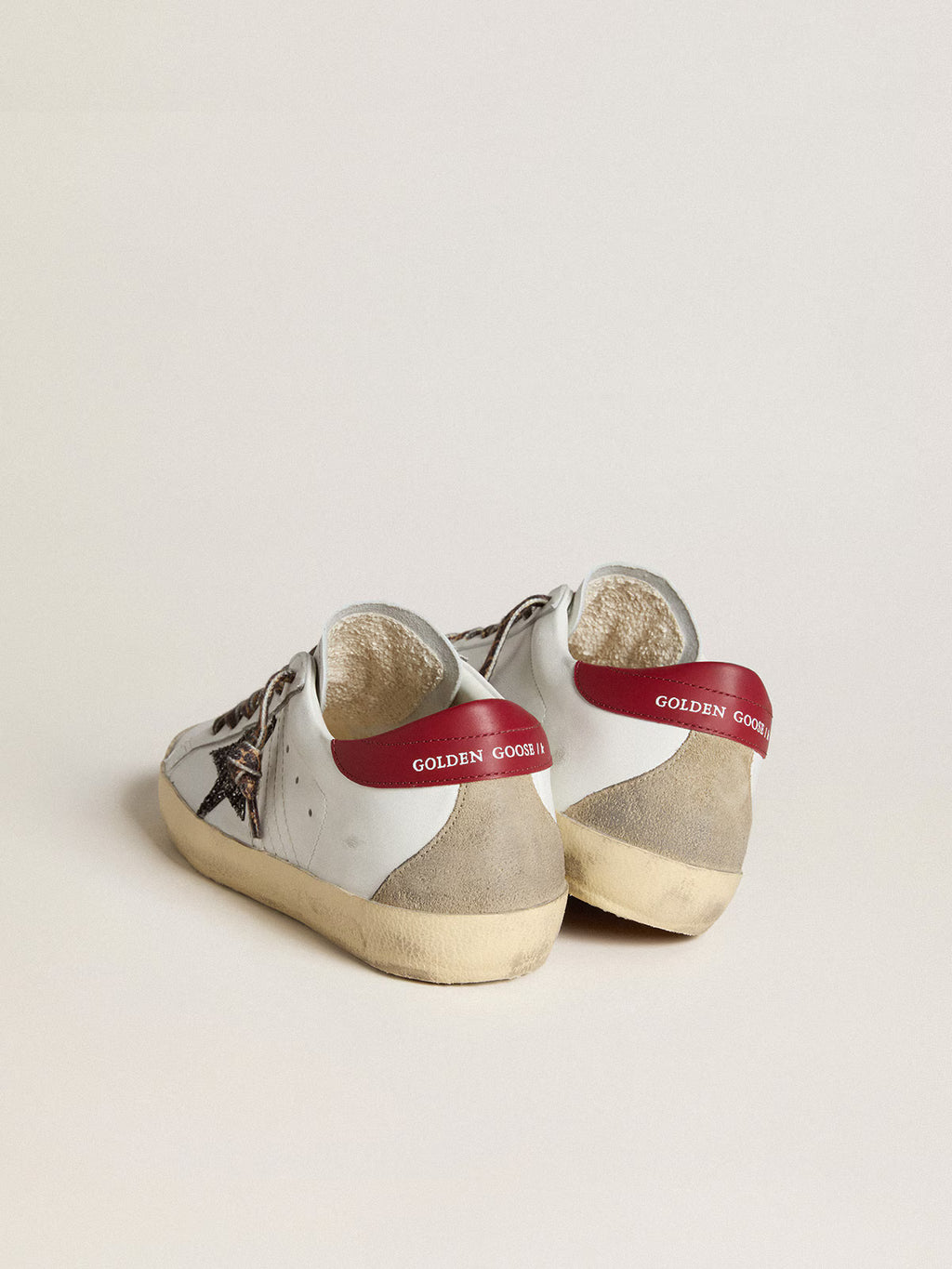 Super-Star pour femme en cuir nappa avec étoile à paillettes et contrefort en cuir nappa rouge