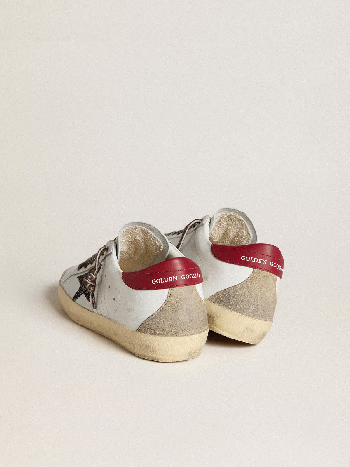 Super-Star pour femme en cuir nappa avec étoile à paillettes et contrefort en cuir nappa rouge