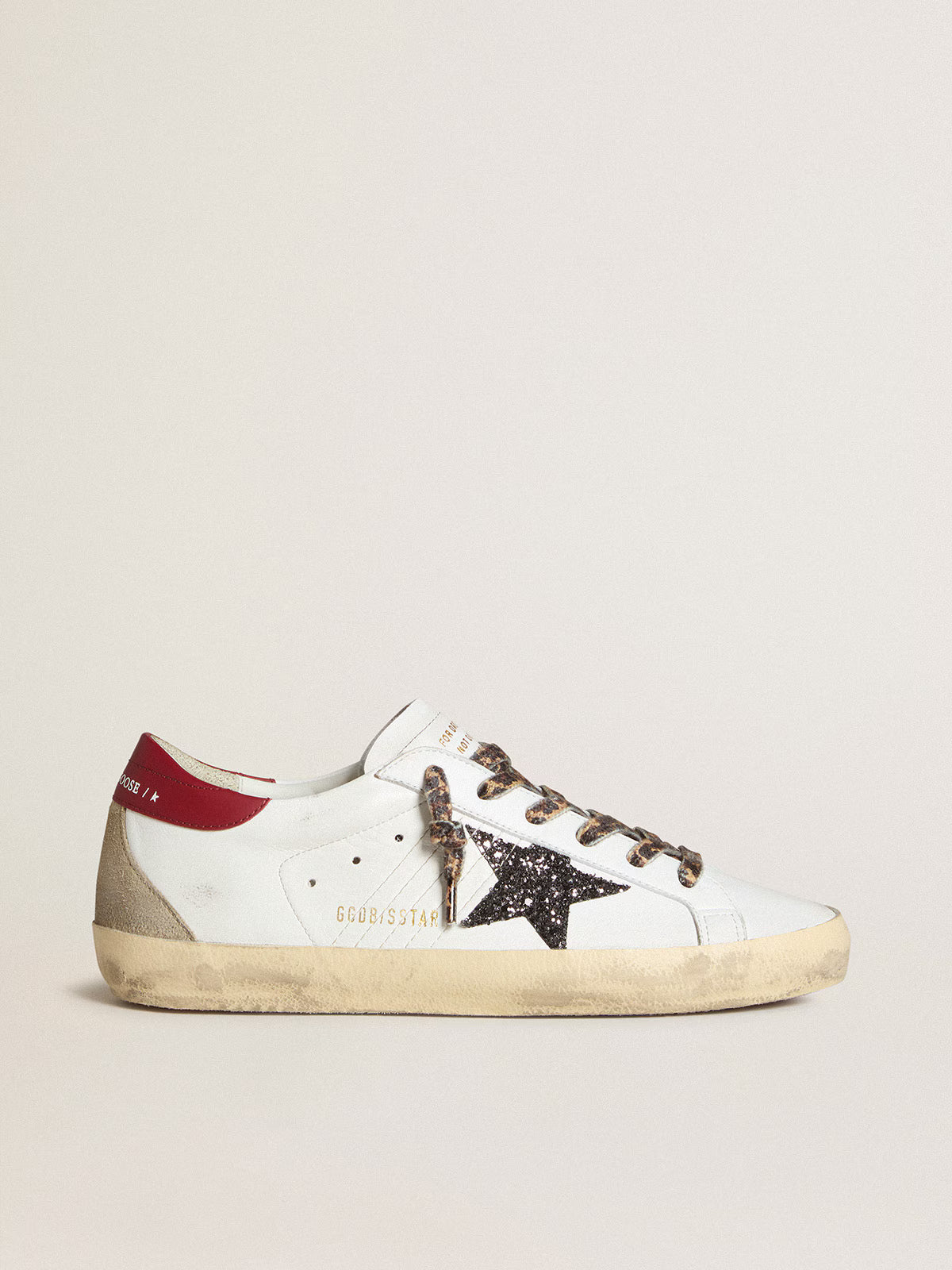Super-Star pour femme en cuir nappa avec étoile à paillettes et contrefort en cuir nappa rouge
