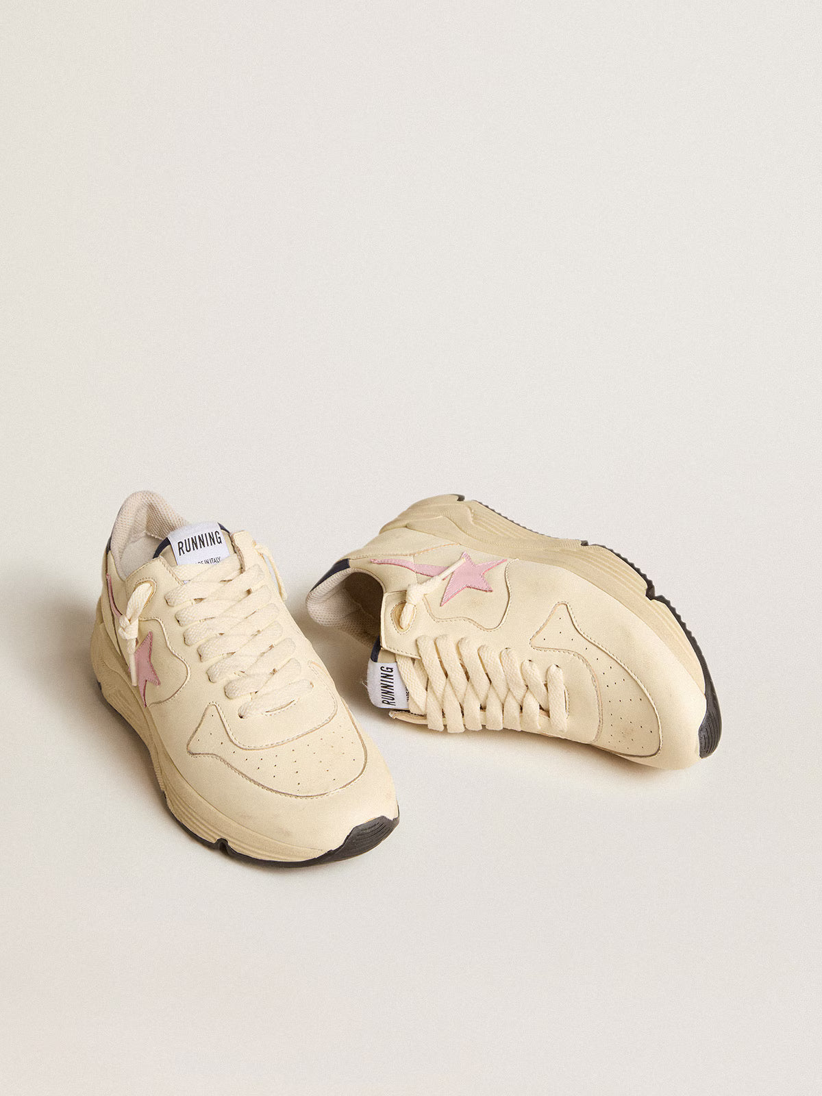 Running Sole en nappa avec étoile en cuir rose et contrefort en cuir bleu