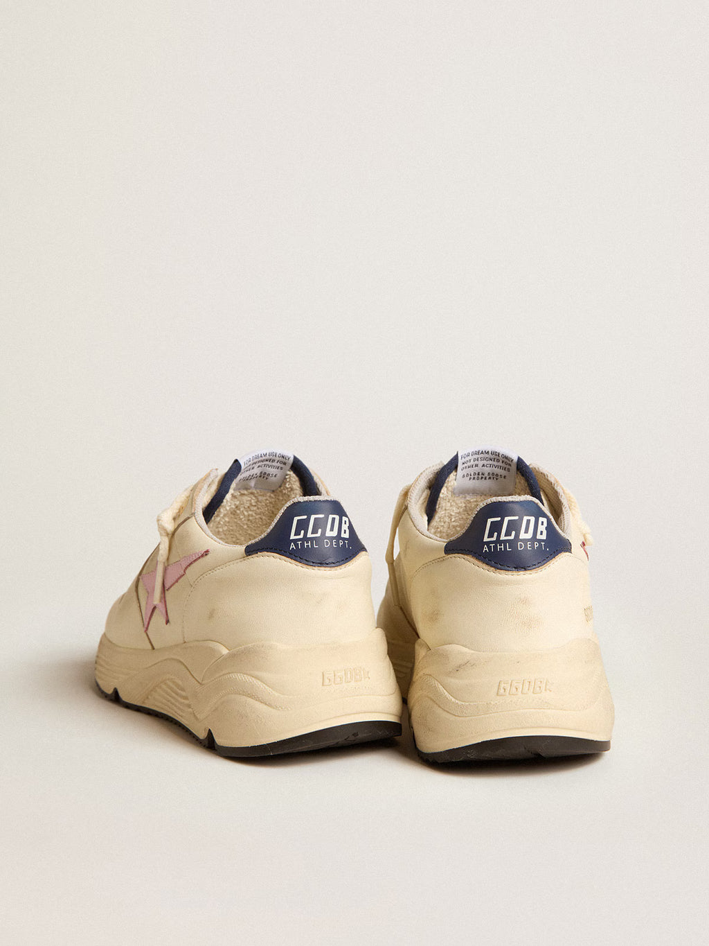 Running Sole en nappa avec étoile en cuir rose et contrefort en cuir bleu