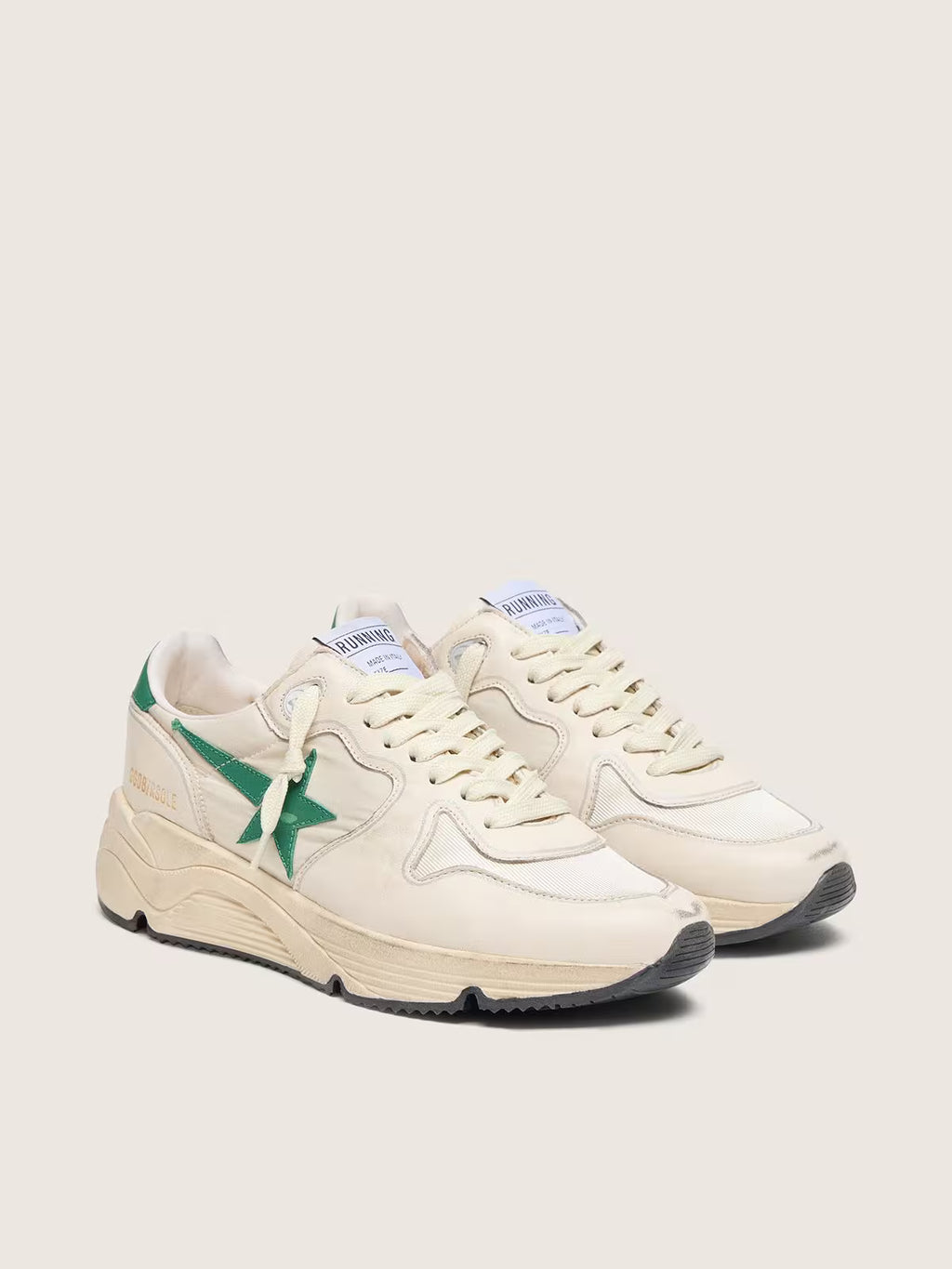 Running Sole pour femme en nylon et cuir crème avec étoile en cuir vert
