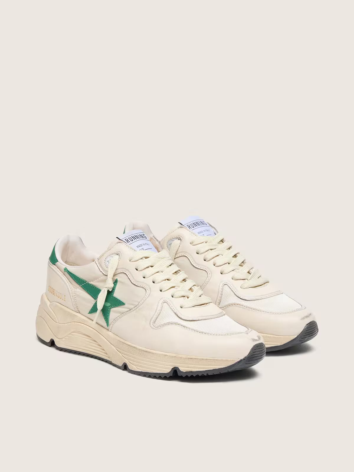 Running Sole pour femme en nylon et cuir crème avec étoile en cuir vert