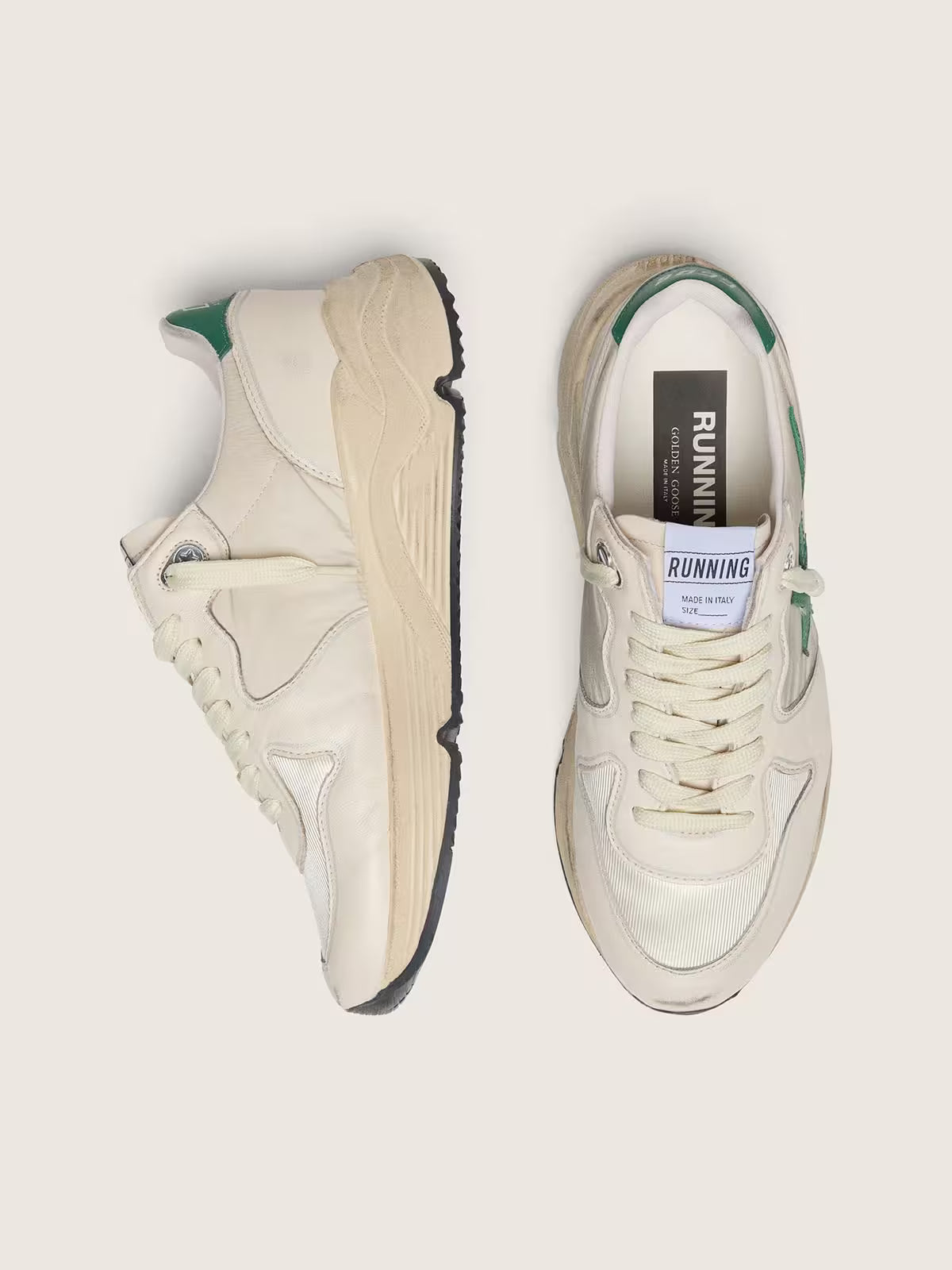 Running Sole pour femme en nylon et cuir crème avec étoile en cuir vert