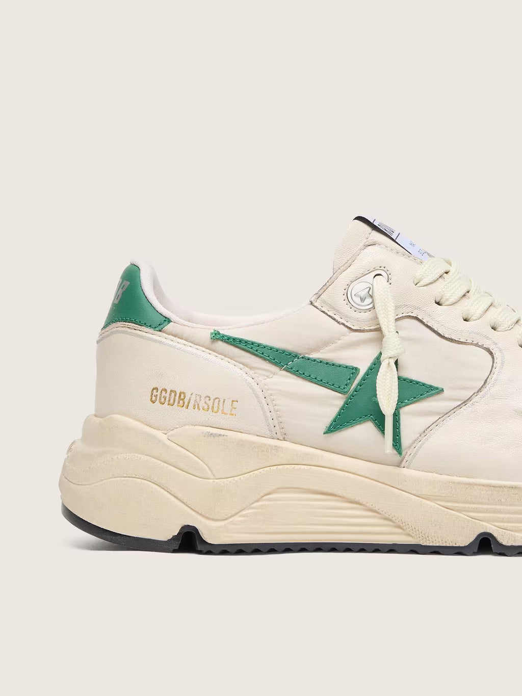 Running Sole pour femme en nylon et cuir crème avec étoile en cuir vert