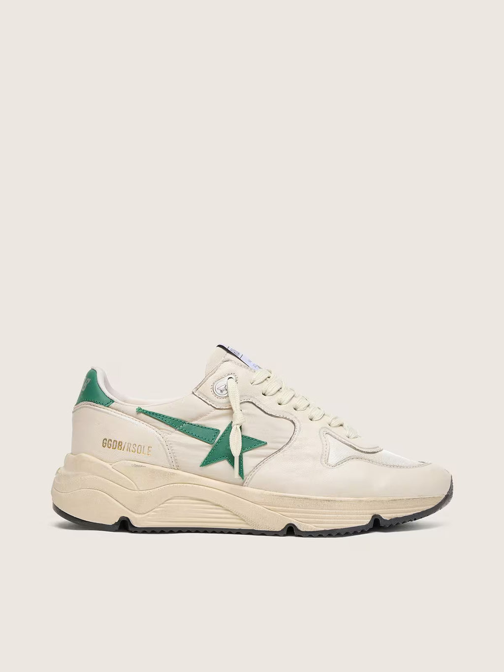 Running Sole pour femme en nylon et cuir crème avec étoile en cuir vert