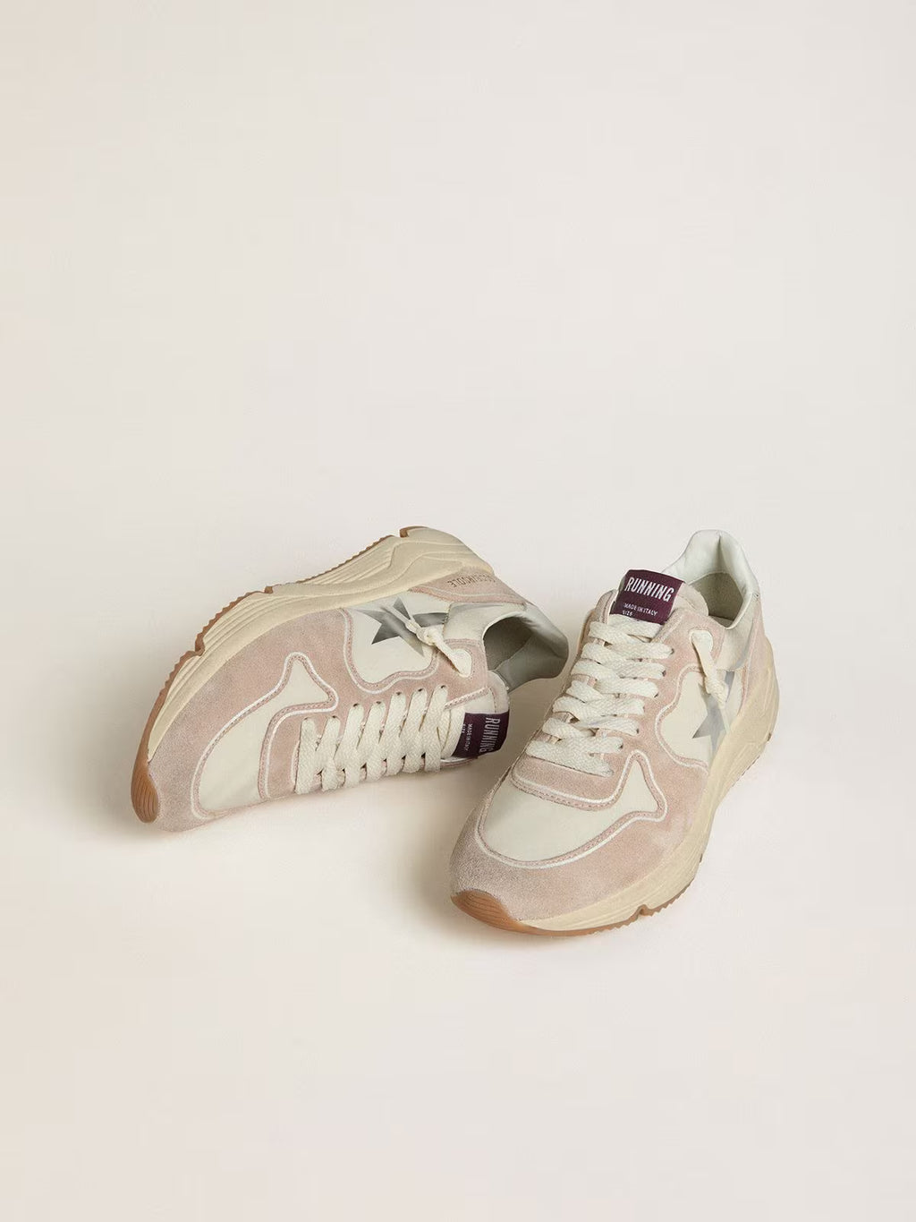 Running Sole pour femme en nylon et cuir velours avec étoile imprimée argentée et contrefort en cuir