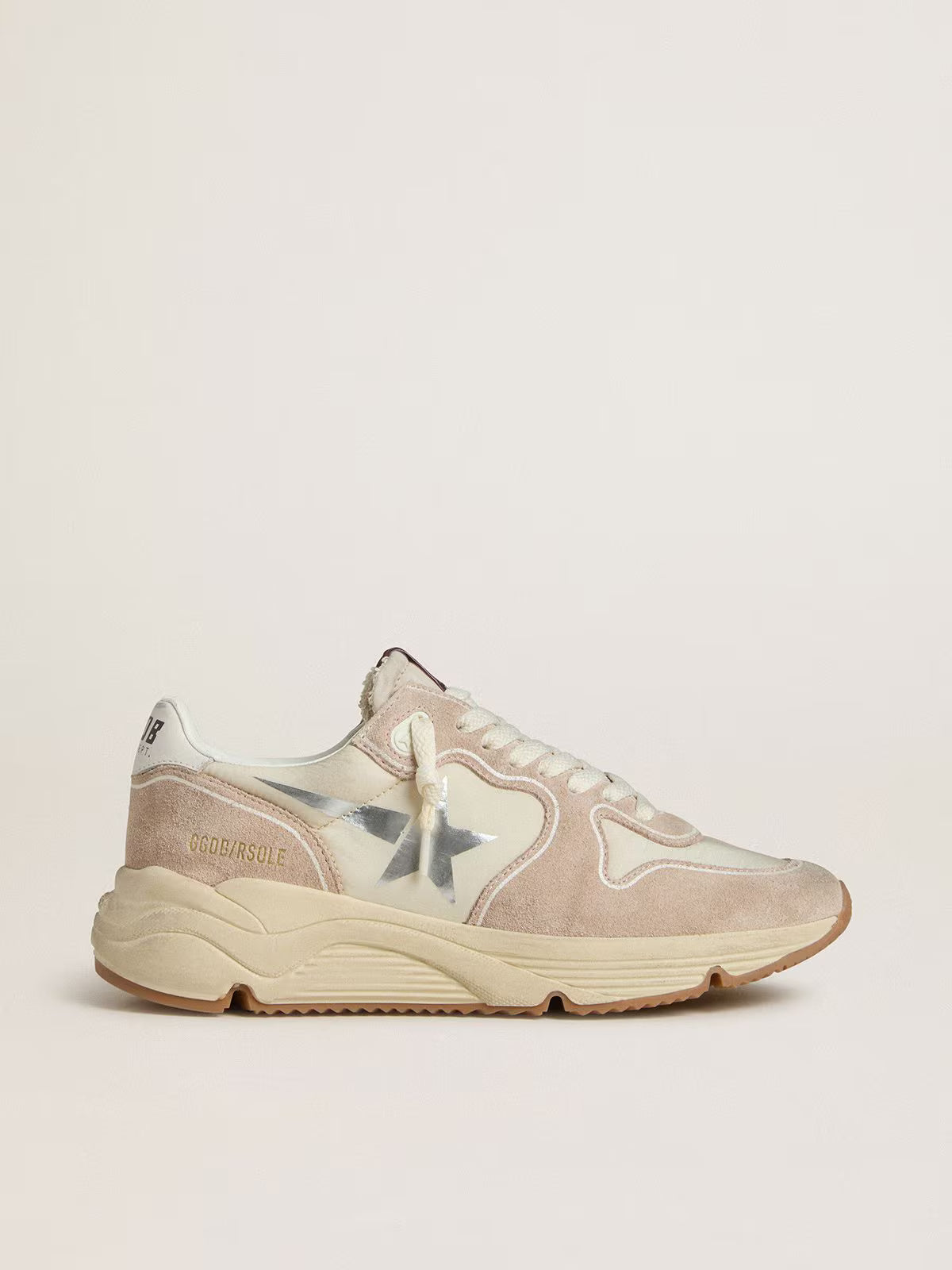 Running Sole pour femme en nylon et cuir velours avec étoile imprimée argentée et contrefort en cuir
